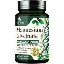Nature's Nutrition Glicinato de magnesio 1000 mg - Magnesio quelado para huesos, músculos, nervios y corazón, 500 mg por cápsula para máxima absorción, apoyo natural para dormir