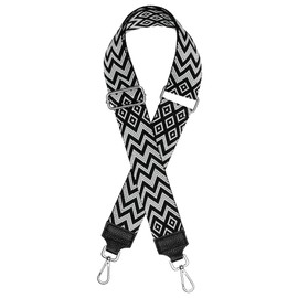 Caspar BSG02 Wide Leather/Textile Shoulder Strap with Silver Carabiner for Handbags, Black / White