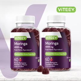 Viteey Moringa Gummies - 4,000mg of Moringa Supplement Super Greens Gummies - Antioxidant Wellness and Digestive Support - Vegan, Gluten Free - 120 Count