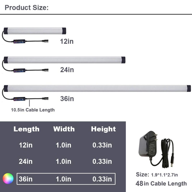 LAIFUNI Dimmable Under Cabinet Lighting, RGB LED Light Bar, RF