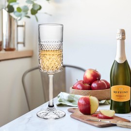 Cambareign Champagne Flutes Set of 4, 7oz Square Champagne Glasses, Lead-free Crystal Champagne Flute Glass, Unique Gift for Birthday, Wedding, Anniversary