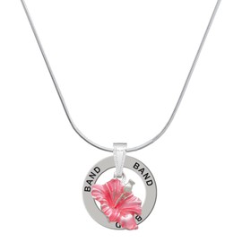 Delight Jewelry Silvertone Hot Pink Hibiscus Flower - Band Ring Charm Necklace, 18"