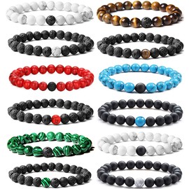 Jewdreamer 12Pcs Distance Relationship Bracelets 8mm Lava Rock Stone Beaded Bracelet for Men Women Stretch Yoga Healing Anxiety Bracelet Aromatherapy Essential Oil Diffuser Couple Bracelet Set