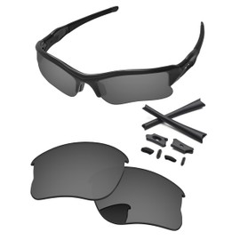 PapaViva Replacement Lenses & Rubber Kits for Oakley Flak Jacket XLJ OO9009 63mm Sunglass Black Chrome Pro+ Anti-reflective Polarized