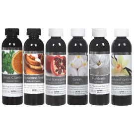 Hosley Set of 6 Assorted Fragrance Warming Oil 5oz Each. Citrus Cilantro, Spiced Pomegranate, Cinnamon Swirl, Linen, Gardenia, Sandalwood Vanilla Bean. Ideal Gift for Weddings, spa, Bathroom Settings