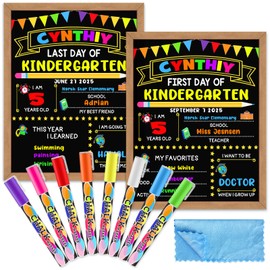 First Day of School Sign - First Day of School Board - 14 X 11 Inch Double-Sided Frame Back to Schoolyard Chalkboard for Kids with 8 Chalk Markers & Wipe Cloth, for Preschool, Kindergarten, 1st Grade