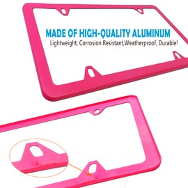 BGGTMO Pink License Plate Frames- Metal Aluminum Car Tag Cover, 2 Pack Slim Front & Rear Holders for US Vehicles, Rust/Rattle Proof, Cute Car Accessories for Women, with Screws