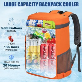 AMNOW Backpack Cooler Insulated Leak Proof for Men Women 36 Cans Soft Cooler Backpack Insulated Waterproof Large Capacity Coolers Bag Portable for Lunch Camping Travel Picnic Hiking Orange