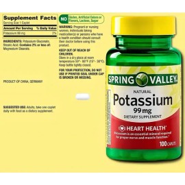Potasio 99mg Spring Valley Potassium 100 Caps Equilibrio Ph Sabor Neutro                                                                              
