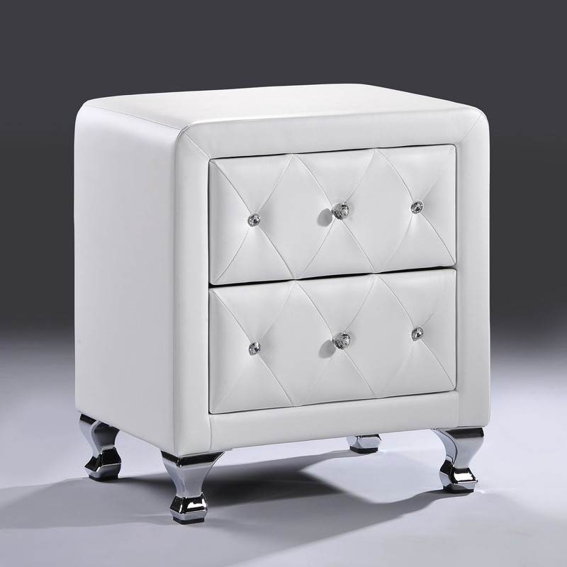 Baxton Studio Stella Crystal Tufted Upholstered Modern Nightstand, White