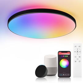 SILAMPDI Led Ceiling Light WiFi Tuya Control, 24W Smart Ceiling Light Black RGB Mode with Remote Control 16 Million Colors Timer & Memory 3000K-6500K Connect Alex Google Siri for Bedroom Living Room