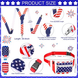 Mepase American Flag Outfits for Women Patriotic Fanny Pack Legging Headband Glasses Wristband Party Accessories(XL)