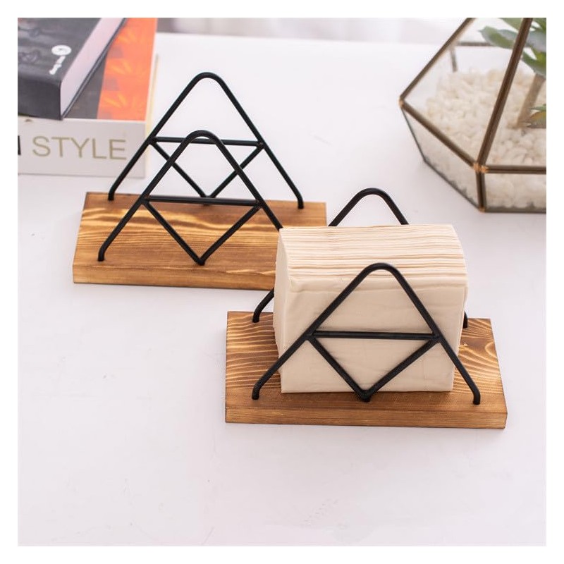 Walquicks 2Pcs Metal and Wooden Napkin Holder - Triangle Design