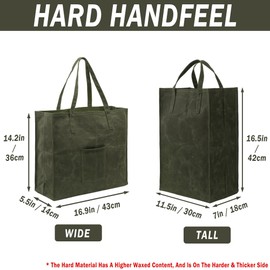 Kaaltisy Waxed Canvas Reusable Grocery Bag Heavy Duty Waxed Shopping Bag Self-Standing Vegan Farmers Market Bag, Tall, Hard Handfeel