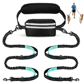 Yicostar Hands Free Dog Leash with Pouch, Double Leash for Two Dogs, Retractable Bungee with Double Padded Handles, Waist Leash for Dog Walking, Running Leash for Dogs, Dog Walking Accessories