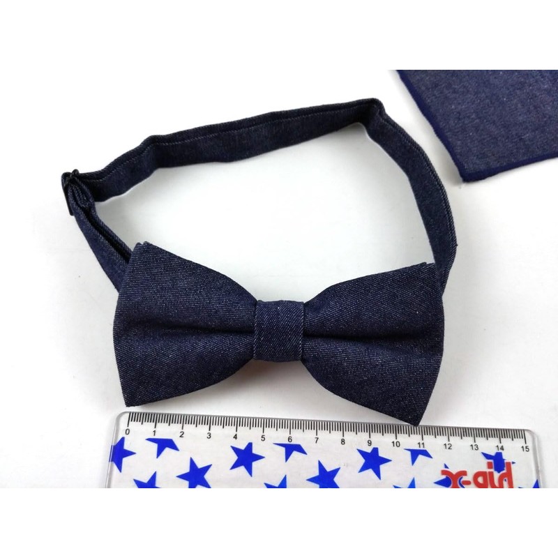 F NODE Men's Bow Tie, Denim Pocket Square with Handkerchief,