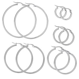 Elicola 5 Pairs Stainless Steel Hypoallergenic Large Hoop Earring Sets for Women Girl
