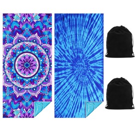 Hopton 2 Pcs Microfiber Beach Towel, 180×80 CM Beach Towels For Adults Extra Large, Sand Free，Quick Drying，Lightweight, Portable Swimming Towel For Women Men Gym Yoga Camping Sports