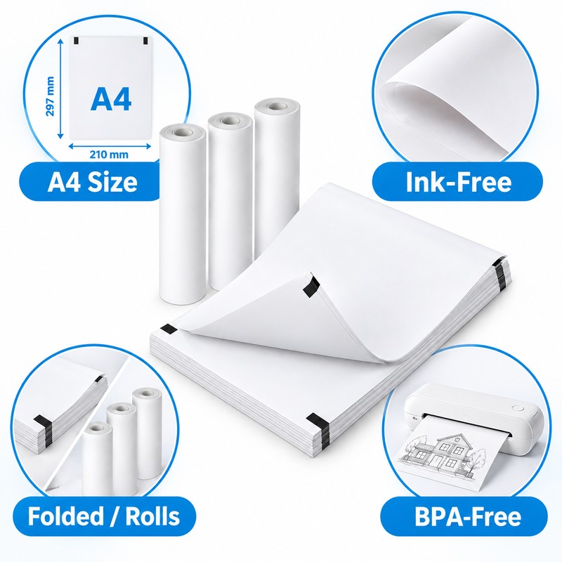 A4 Thermal Paper 210 × 297mm – BPA-Free Inkless Printing