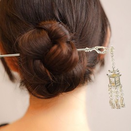 NOLITOY 2pcs Ancient Hair Stick Hanfu Pearl Hairpins Lantern Tassel Hair Bun Pins Metal Headdress Aaccessories