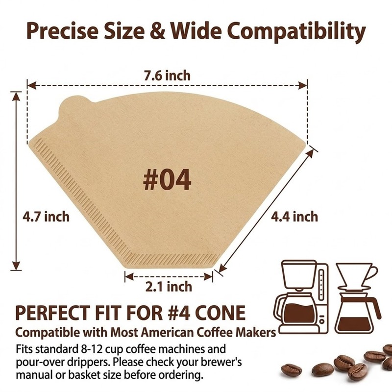 100 Count #4 Cone Coffee Filters, Unbleached Natural Paper Coffee