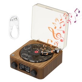 Waves Vinyl Bluetooth Speaker, Aqve Vinyl Player with Adjustable Ambient Lights, Vintage Music Player with 4 Modes, Small Record Player for Room Desk