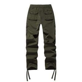 FOURSTEEDS Women's Mid Rise Drawstring Elastic Waist Multi-Pocket Outdoor Sport Cotton Camping Hiking Cargo Pants Army Green L