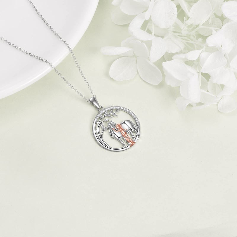 VONALA Girls and Horse Necklace for Girls 925 Sterling Silver