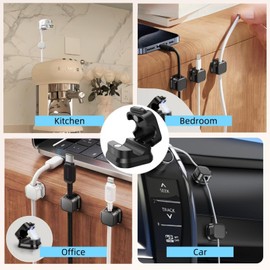 10 Pack Magnetic Cable Clips,Adjustable and Convenient Cable Management,Wire Holder Organizer,Conceal or Arrange Phone USB Charger Cables for Home,Office,Car,Desk,or Nightstand. (White)