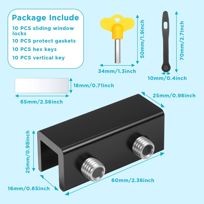 10 Sets Sliding Window Locks with Keys – Heavy-Duty Metal