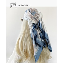 LEBOOBELL Womens Square Head Scarf Satin Printed Hair Scarf Like Silk Bandanas for Women 35 Inches Flower