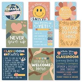 9 Colorful Classroom Decor Signs - Welcome Sign For Classroom Motivational Posters For Classroom Bulletin Board Decorations, Growth Mindset Classroom Posters Elementary, Middle School, Classroom Rules