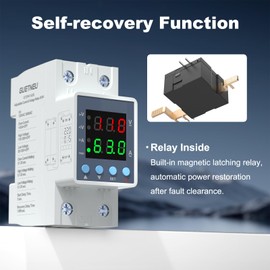 Multifunctional Over/Under Voltage Protector, 120VAC 63A, Current & Voltage Adjustable Protective Relay, LED Display, DIN Rail Mount