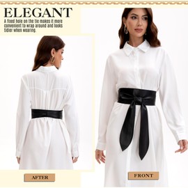 Alidodie - Cinturón Obi para mujer, de piel sintética, con cintura ancha y anudada, 3 unidades, Negro+café+beige, XXL: Fits Waist Size 44"-50"