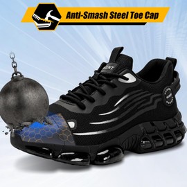 Steel Toe Shoes for Men Women Sneakes Work Safety Shoes Indestructible Comfortable Lightweight Puncture Proof Steel Toe Sneakes Shoes Air Cushion Black