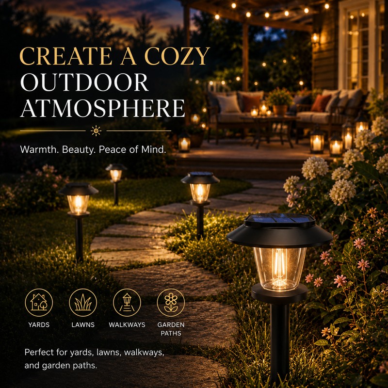 Solar Pathway Lights for Outdoor Decor – Waterproof Tungsten-Style Garden