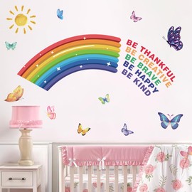 Karine Inspirational Rainbow Wall Decals Watercolor Butterfly Motivational Decor with Positive Phrases Inspiring Quotes Nursery Wall Decor Rainbow Stickers for Girls Bedroom Living Room