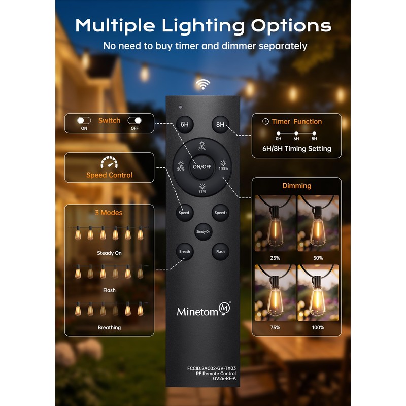 Minetom 100FT Outdoor String Lights with Remote, ST38 Patio Lights
