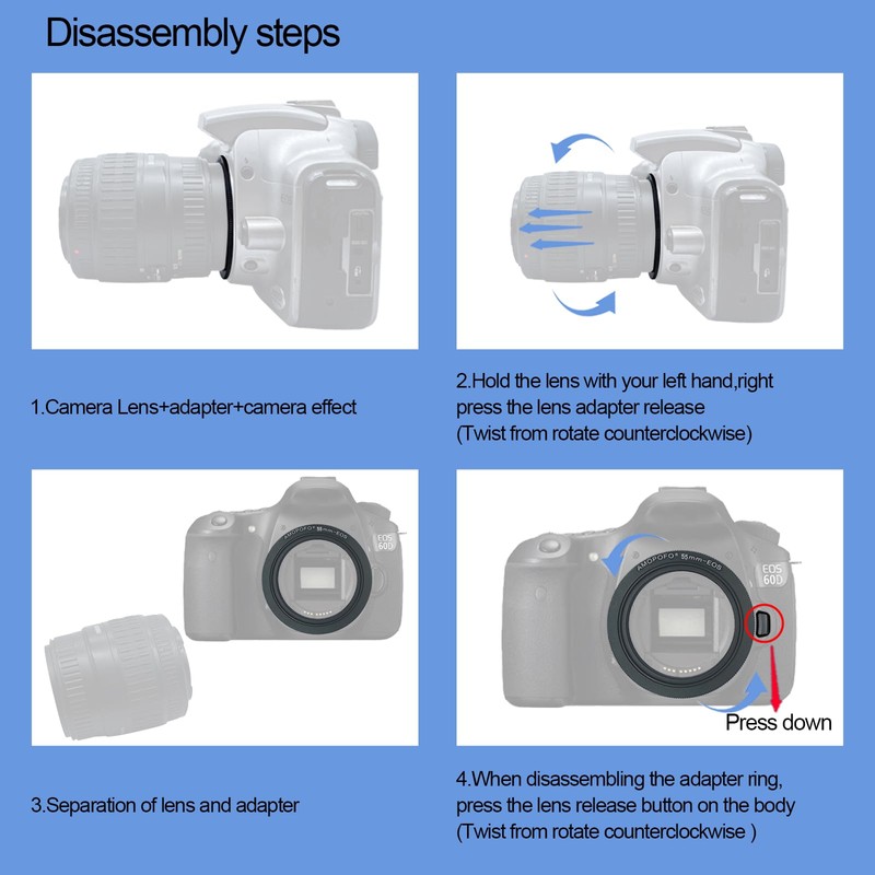 EF-55mm Reverse Adapter for EF-S Cameras 70D,77D,80D,10D,20D,30D,40D, 50D,5D,5D Mark II,5D