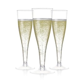 Prestee Set of 200 Plastic Champagne Flutes - Clear Champagne Glasses for Parties, Weddings, Events - 4.5 oz Disposable Drinkware - Elegant Stemware for Toasts Cocktails Mimosas