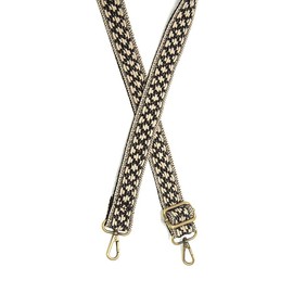 Joy Susan Women's Fashon Crossbody Purse Replacement Strap - 1.2 Inch Wide Black White Woven Stripe Guitar Strap