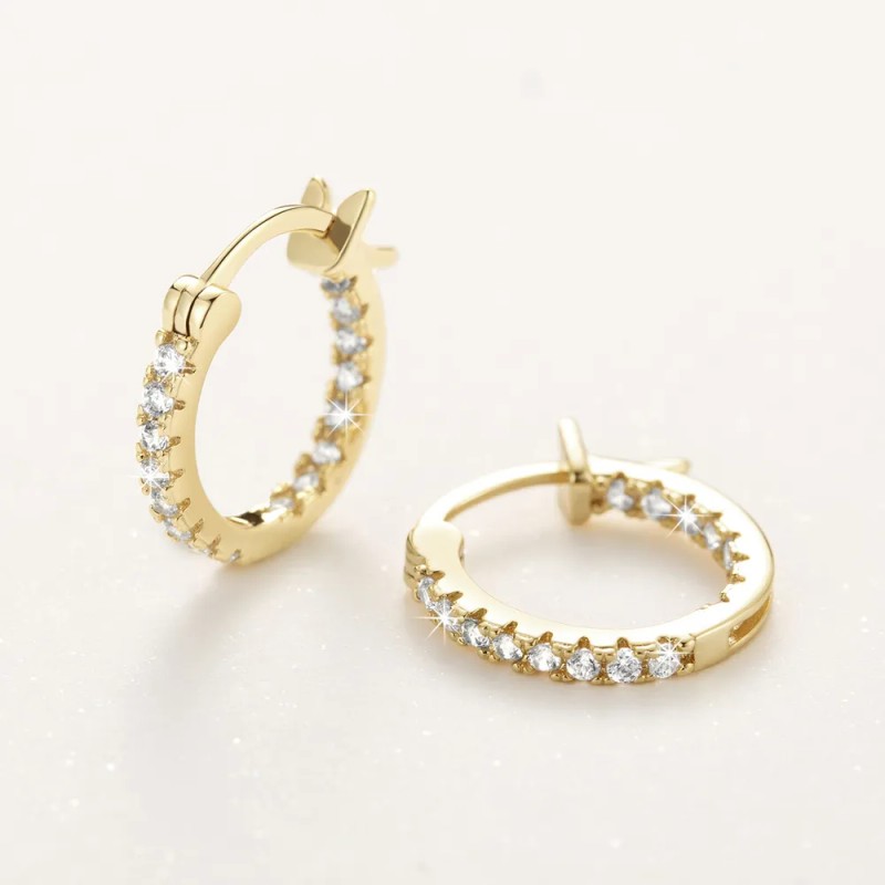 Aretes Argolla 2.05cm Oro 14K Zirconia Cúbica ELFPRINCE