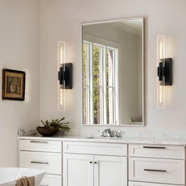 SHEKAITAO 24.8" L Minimalist Style Wall Sconces 2-Lights Black Wall Lights Fixtures Morden Cylinder Wall Light for Bathroom Vanity Light Indoor Wall Mounted Lamps or Living Room,Bedroom,Hallway