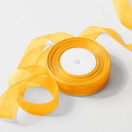 JaoZuyard Yellow Gold Organza Chiffon Ribbon 1/2 inch X 50 Yards Sheer Ribbon for Flower Fabric for Wedding Invitations Bridal Bouquets Party Decoration Gift Wrapping Bow Making