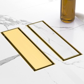 EBYTE Gold Linear Shower Drain 12 Inch - 304 Stainless Steel Shower Drain, Brushed Gold Linear Drain with 2-in-1 Tile Insert Cover & Adjustable feet, Long Rectangle Floor Drain in Kitchen, Bathroom