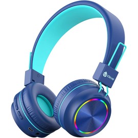 iClever iClever BTH03 Kids Bluetooth Headphones, Colorful LED Lights, 35H Playtime, Bluetooth 5.4, Type C Fast Charging, Safe Volume, Stereo Sound Mic, On Ear Kids Wireless Headphones for iPad Airplane, Blue