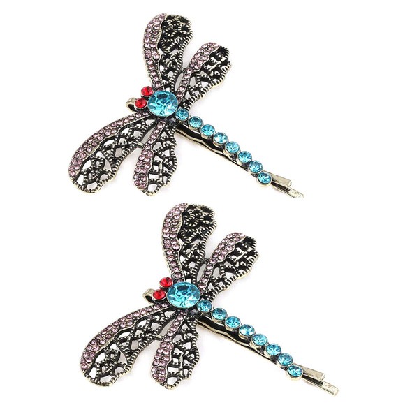 2PCS Vintage Rhinestone Hair Clips Hollow Dragonfly Graphics Hairpin Side Clip Alloy Barrettes Bobby Pin Hair Accessories Women Lady