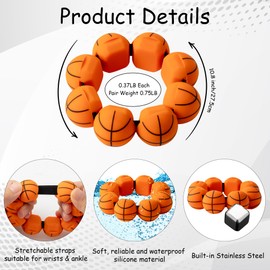 GQIRIL Wrist Ankle Weights for Women - Set of 2 (0.37 lb Each) Wearable Waterproof Training Weight Bracelets, Silicone Strength Workout Weighted Bangles for Walking Running Pilates Aerobics (Basketball)