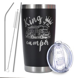 EchoMaven King of the Camper Tumbler, Perfect Camping Gifts for Men Dad Brother Husband Grandpa Outdoor Adventures Lovers, Christmas, Birthday Gifts for Campers, 20 oz Camping Tumbler with Lid Straws