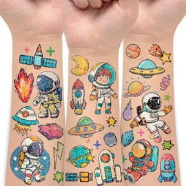EMOEM Glitter Tattoos for Kids, 14 Sheets Temporary Tattoo Kids Stickers Toys, Party Favors Goodie Bags Games Accessories for Boys and Girls (Astronaut)